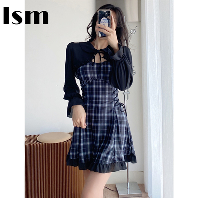 日系少女保守裙式泳衣三件套长袖