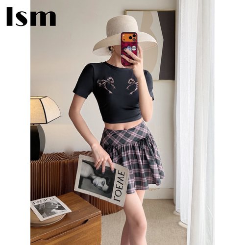 保守显瘦蝴蝶结短袖裙式分体泳衣