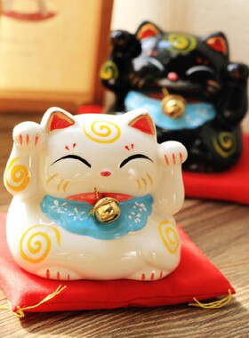 招财猫陶瓷日本开业书桌汽车摆件