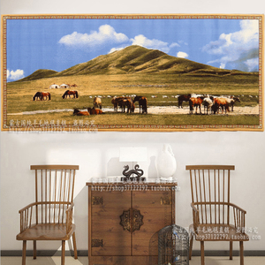 蒙古纯羊毛客厅办公室会议室欧式美式风景装饰画长方形挂毯壁毯