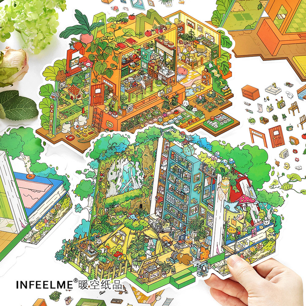 InfeelMe暖空 我的小屋第二十一弹系列拼贴解压场景2.5D造景贴纸
