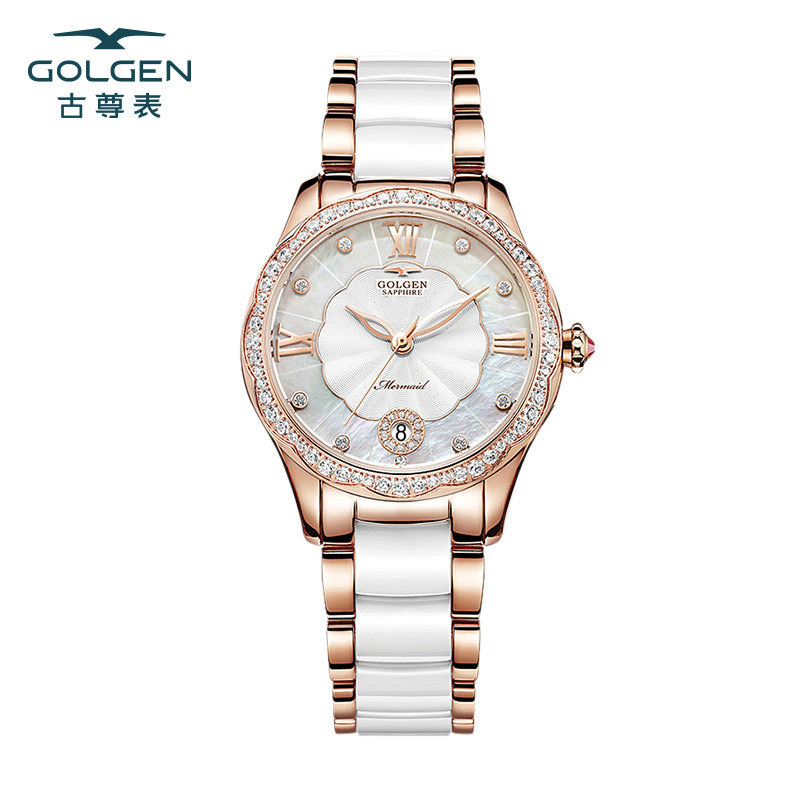 古尊正品牌美人鱼系列石英表机械表陶瓷手表女简约气质9128/6139