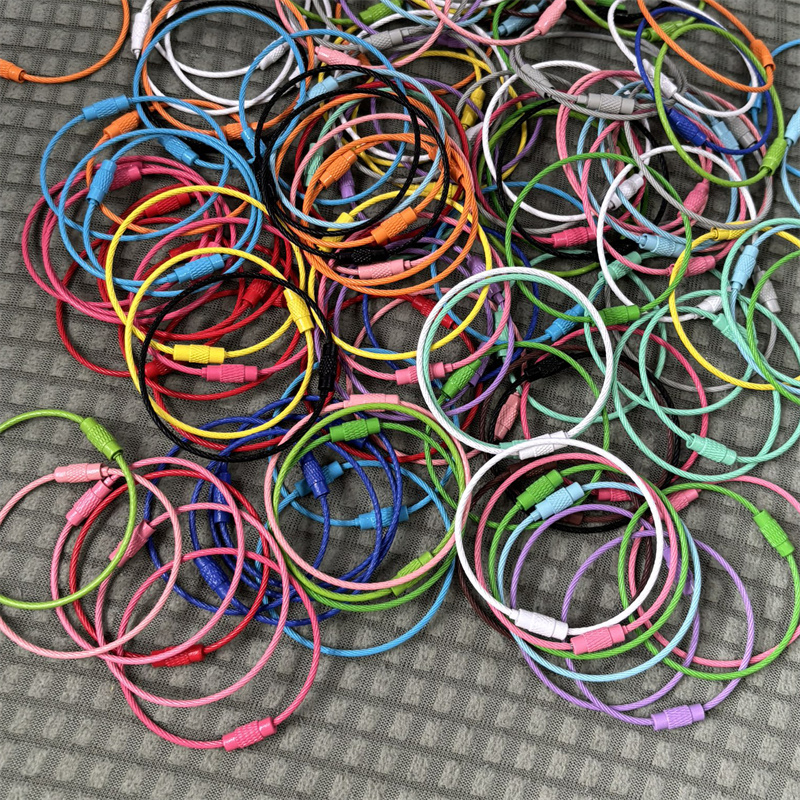DIY饰品彩色烤漆钢丝绳圈钥匙扣环扣挂件配件绳链圈扭扭棒毛线材料彩色钢丝绳钥匙扣烤漆圈环包胶螺丝圈