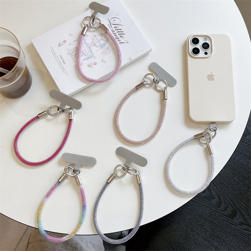 满钻手机挂绳女款ins轻奢小香风短款手提挂手腕壳通用吊绳斜挎肩背挂饰挂链绳闪钻金属夹片结实防断防摔新款