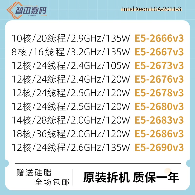 Intel E5-2628 2630 2640 2650L 2660 2673 2680 2683 2699v3 CPU