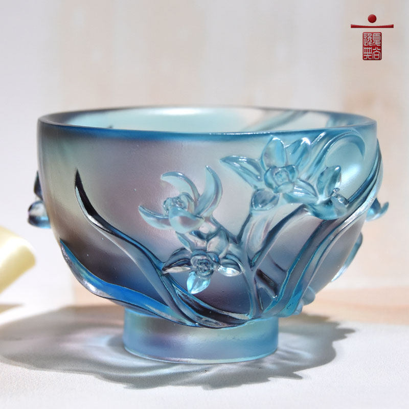 琉璃摆件兰花碗桌面家居礼品商务定制纪念品手工工艺品玄关装饰品