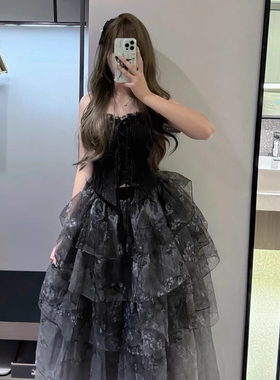 出租黑色杏树洛丽塔晚礼服年会仙气质主持艺考学生日成人礼公主裙