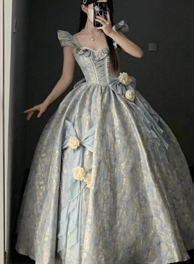 出租蓝色晚礼服女Lolita在逃公主蓬蓬裙学生日成人礼艺考cos服装