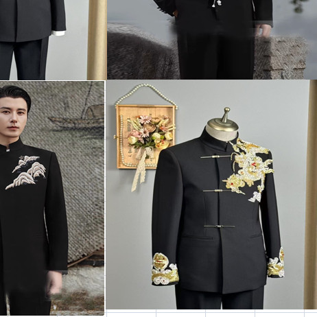 出租新中式高端男礼服刘擎同款西装套装中山装新郎礼服主持人礼服