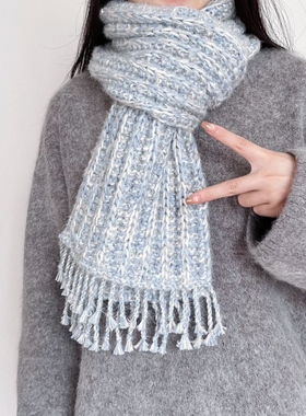 六织织Luckiki流苏相思扣围巾材料包   油画手混线  手工编织毛线