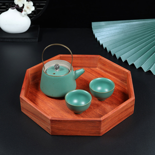 邵氏紫檀文盘干果盘红花梨托盘中式简约收纳盘八角形六角形木盘托