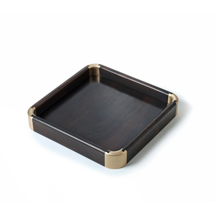 紫光檀木方形茶盘红木小托盘家用茶具茶壶垫收纳盘铜角盘子实木制