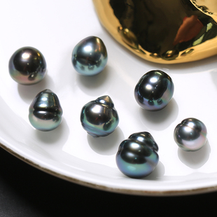10mm天然色海水大溪地黑珍珠巴洛克散珠孔雀绿莫兰迪极光BGS