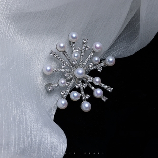 天然淡水AKOIYA珍珠极光无暇吊坠两戴精致 M家同款 雪花胸针