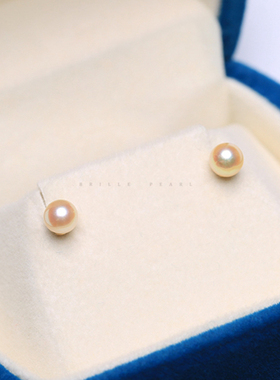 天然日本海水珍珠正圆羽皇金akoya金珠极光迷你baby小耳钉纯银18k