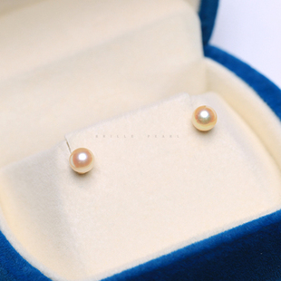 天然日本海水珍珠正圆羽皇金akoya金珠极光迷你baby小耳钉纯银18k