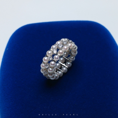 重工编织双排天然淡水小米珠戒指