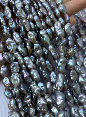 【无核真多麻银蓝灰keshi】淡水珍珠约40cm巴洛克散珠半成品链SCW