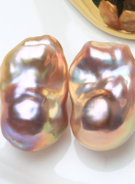 【小巴清仓】14MM天然淡水巴洛克珍珠配对牛油果鱼尾炫巴捡漏 BOH