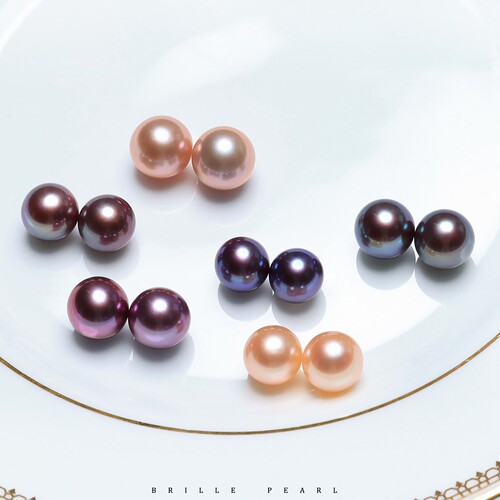 配对5A天然色正圆淡水珍珠蓝莓