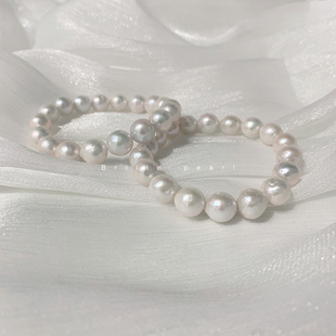 天然淡水白色爱迪生珍珠手链皱巴圆巴糖纸巴9mm强光白透皱皮手串