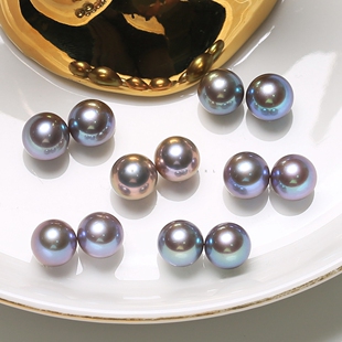 5A无核正圆天然淡水珍珠配对散珠小灯泡极光真多麻色灰蓝紫BHC