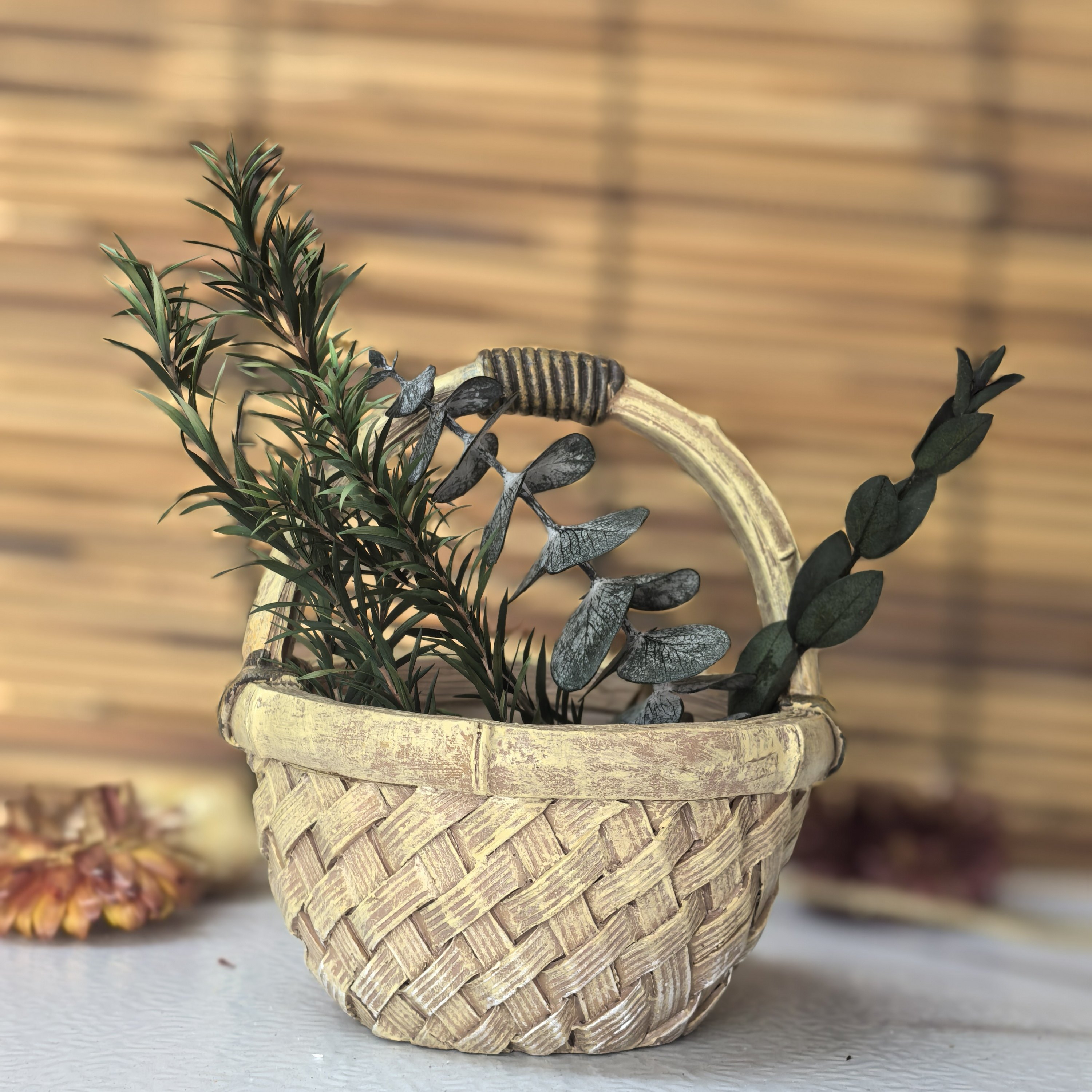 树脂童年回忆竹编篮子可种多肉装饰摆件中古摆件,家居饰品,家饰软装搭配套装,淘宝优惠券,粉丝福利购,淘宝优惠卷