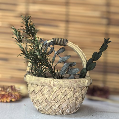 树脂童年回忆竹编篮子可种多肉装饰摆件中古摆件