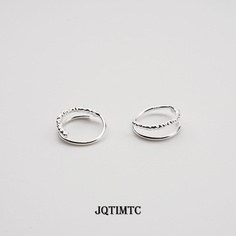 JQTIMTC《古法》通体s925纯银耳圈女基础款养耳洞耳环纹路设计感