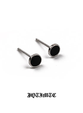 JQTIMTC《黑色幽默》S999纯银耳钉滴油圆形简约基础款耳饰品