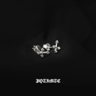 JQTIMTC s925纯银十字架设计感耳钉男女简约养耳洞耳饰品 桑果