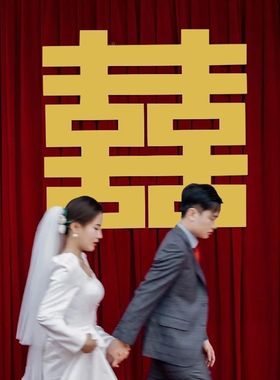 超大金色喜字贴结婚装饰卧室门贴纸中式婚礼道具立体囍字婚房布置