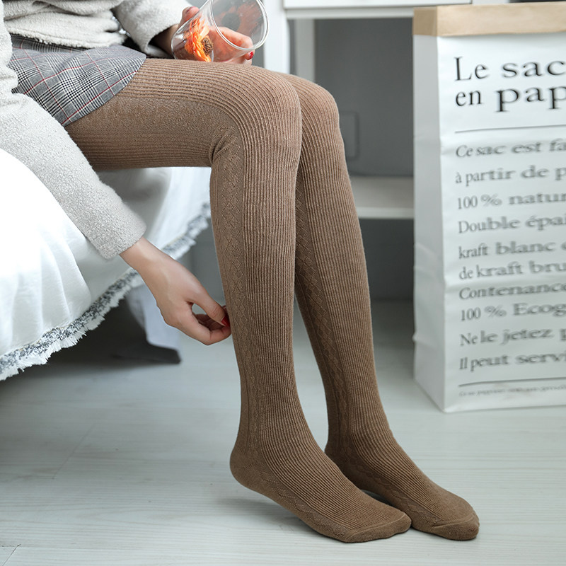 Benymycolor秋冬羊毛拉绒连裤袜侧菱形竖条保暖打底裤日系美腿袜