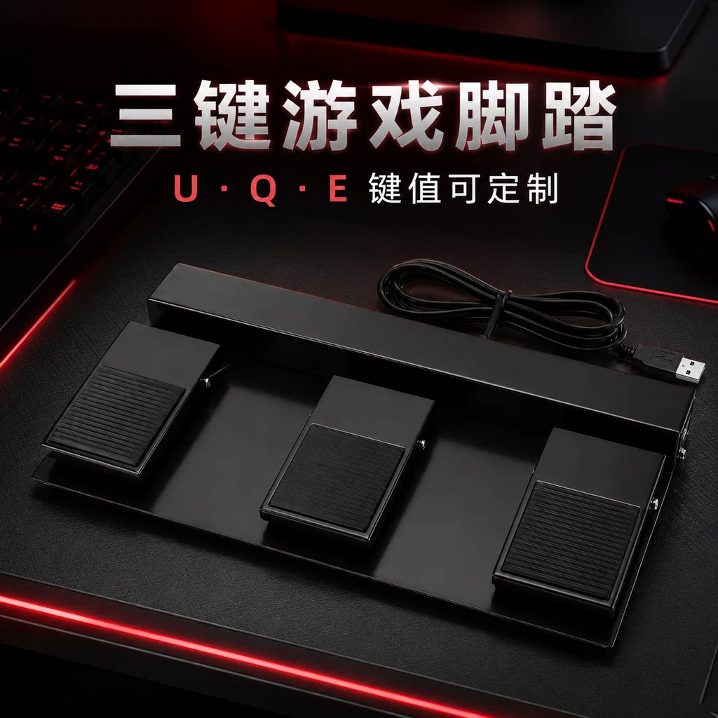 特佐USB三联游戏脚踏开关三键自定义键盘快捷键电脑脚踩控制器UQE