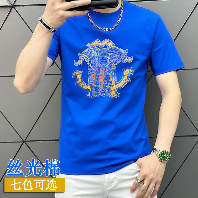 夏装新款潮牌大象烫印短袖体恤衫