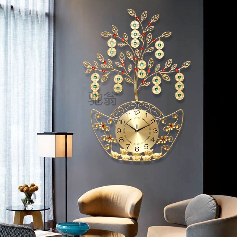 客厅创意时尚挂表中国风家用壁挂钟卧室机芯静音元宝网红装饰钟表