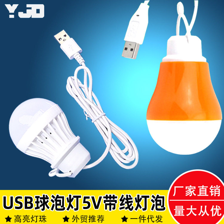 充电宝usb灯泡LED低压5v球泡灯节能应急灯5w带线小夜灯夜市地摊灯图片