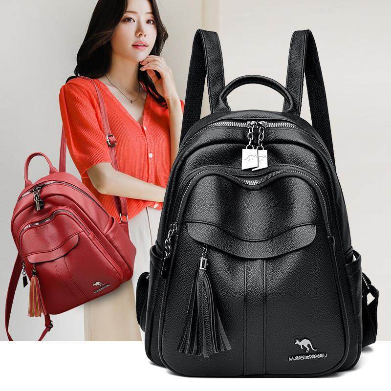 软皮流苏双肩包女新款时尚韩版休闲背包大容量旅行包女士双肩包潮