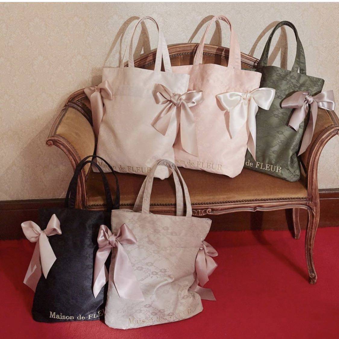 玫瑰日本代购 国内现货 maison de fleur 蕾丝双蝴蝶结刺绣单肩包