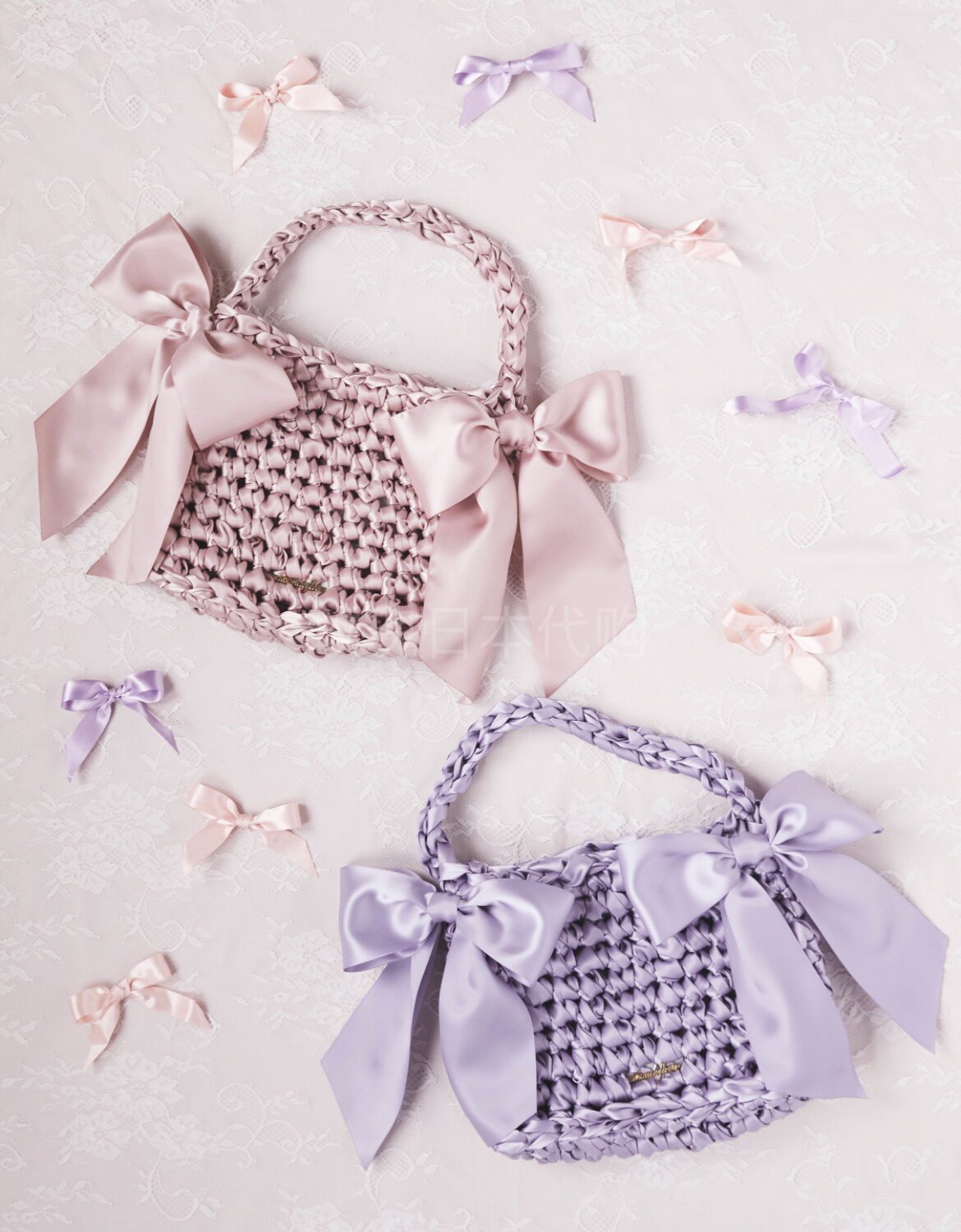 玫瑰日代 现货maison de fleur 缎带蝴蝶结编织和风手提包手工包