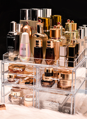 透明化妆品收纳盒桌面梳妆台抽屉式寝室家用置物架大容量可叠加