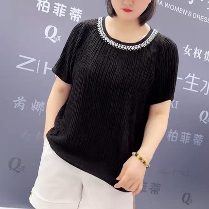 5018芮娜依莲夏季新款韩版宽松显瘦胖MM大码女装常规款短袖打底衫