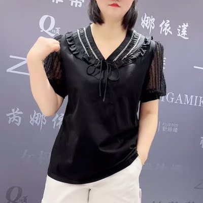 3076女权贵族夏季新款韩版宽松显瘦胖MM大码女常规款短袖百搭小衫