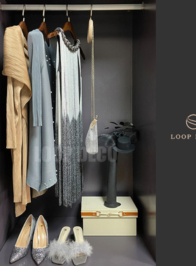 LOOP DECO现代简约灰衣帽间组合女士套装样板房间衣柜道具首饰盒