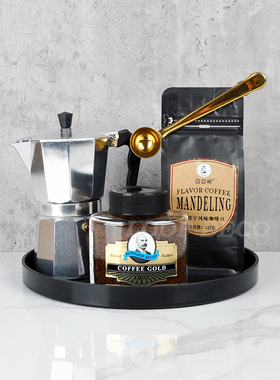 热卖 样板房间 进口咖啡主题欧式厨房餐厅黑色托盘八角壶金色杯