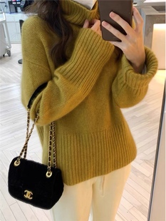 王菲同款高领加厚羊绒针织衫女秋冬慵懒风短款毛衣100%羊毛打底衫