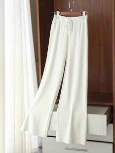 温柔软糯羊毛针织阔腿裤女秋冬慵懒外穿浣熊绒羊绒裤子直筒糯米裤