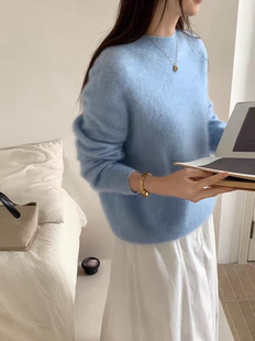 25新款拉绒羊毛衫女秋冬季时尚半高领宽松显瘦毛衣针织打底衫上衣