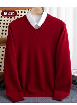 23年春秋冬款纯羊毛男款V领羊绒衫针织打底羊毛衫百搭长袖毛衣