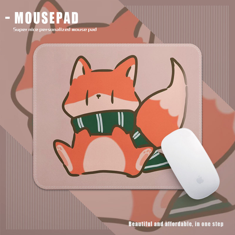 小狐狸鼠标垫方形小号锁边加厚学生电竞游戏电脑键盘布面软垫耐脏